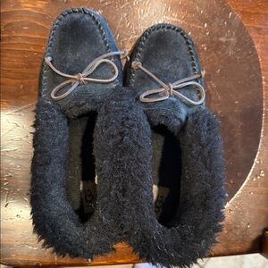 UGG Black Fuzzy Moccasin Slippers